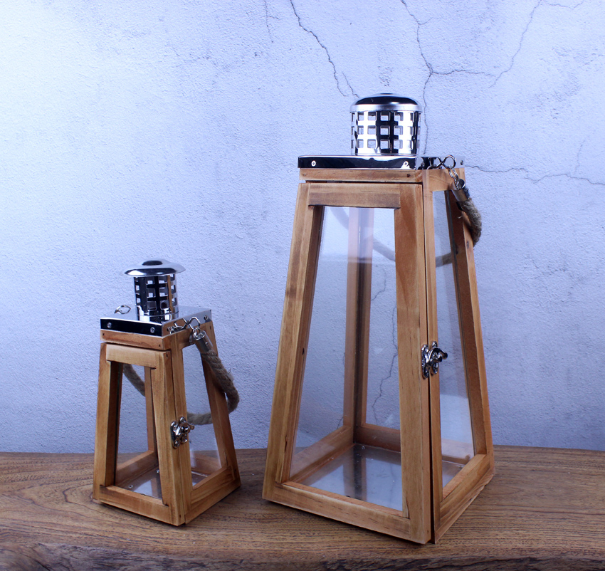 Wooden Candle Lantern -KX18017-2